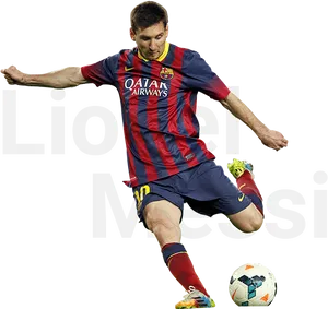 Lionel Messi F C Barcelona Action Shot PNG Image