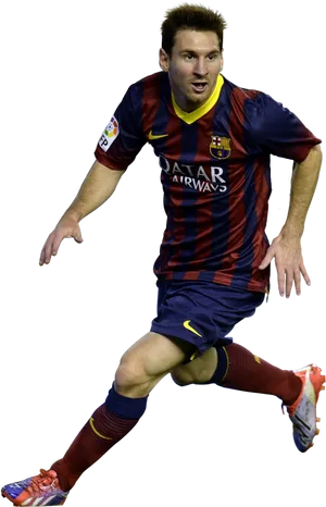 Lionel Messi F C Barcelona Action Shot PNG Image