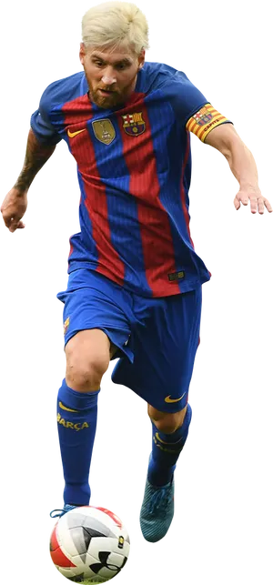 Lionel Messi F C Barcelona Action Shot PNG Image