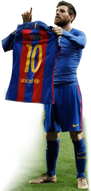 Lionel Messi Holding Barcelona Jersey PNG Image