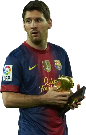 Lionel Messi Holding Golden Shoe Award PNG Image