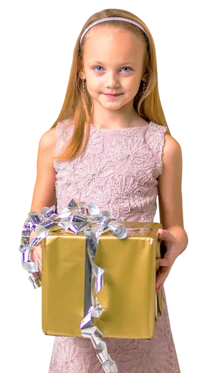 Little Girl Holding Gift PNG Image