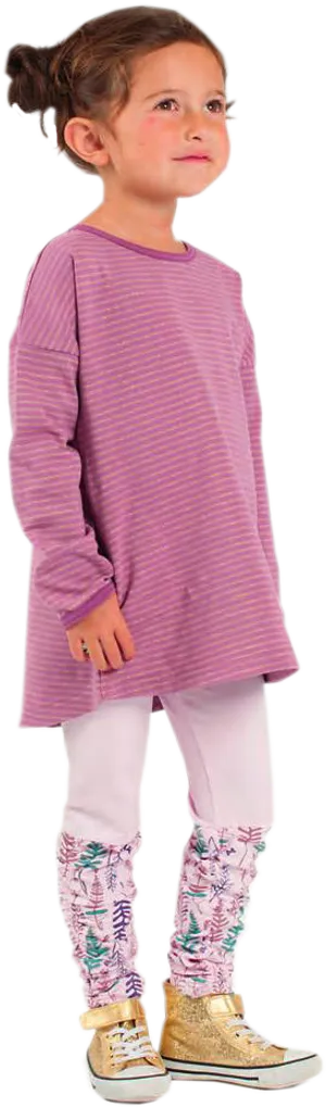 Little Girl In Purple Tunic And Floral Leggings.png PNG