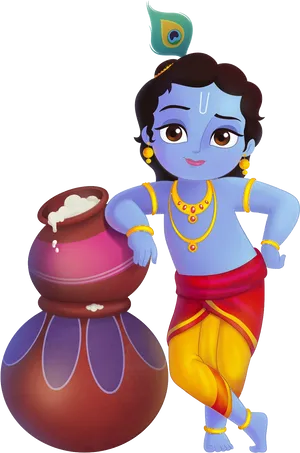 Little Krishna Butter Pot Illustration PNG Image