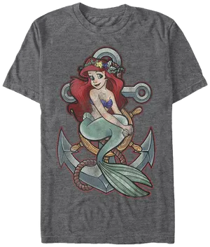 Little Mermaid Anchored T Shirt Design PNG Image