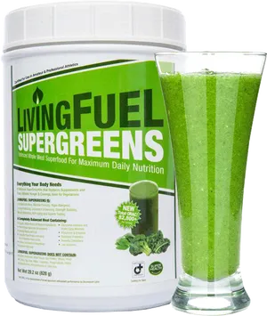 Living Fuel Super Greens Productand Smoothie PNG Image