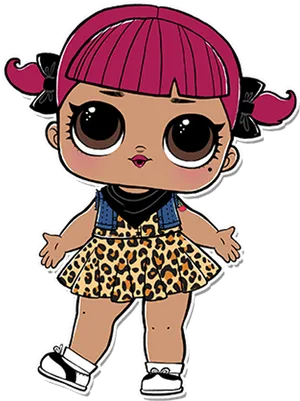 Lol Dollin Leopard Skirtand Pink Hair PNG Image