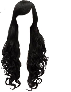 Long Black Curly Wig PNG Image