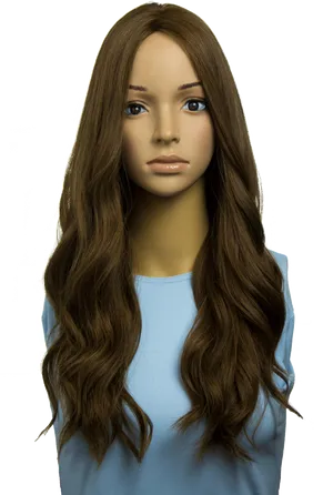 Long Brown Wavy Wig Mannequin PNG Image