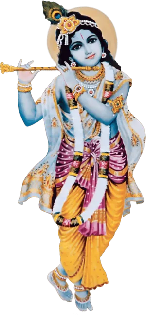 Lord Krishna Flute Playing Pose PNG Image