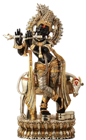 Lord Krishna Statueon Cow PNG Image