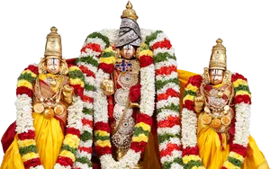 Lord_ Venkateswara_ And_ Consorts_ Adorned_ With_ Flowers PNG Image