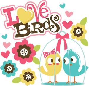 Love Birds Cute Cartoon Illustration PNG Image