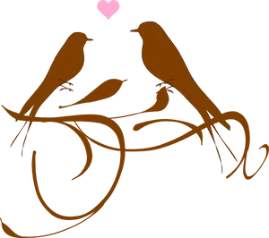 Love Birds Silhouettewith Heart PNG Image