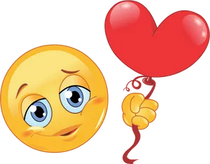 Love Struck Emoji Holding Heart Balloon PNG Image