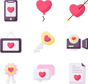 Love Themed Icons Set PNG Image