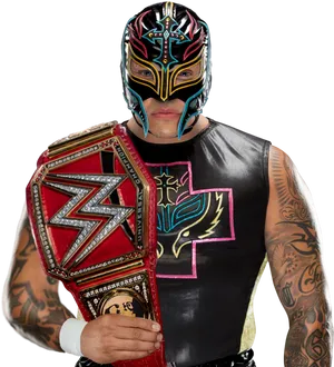 Luchador_with_ W W E_ Championship_ Belt PNG Image