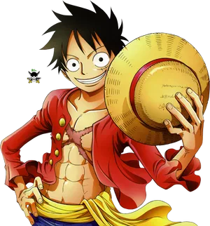 Luffy Smiling With Straw Hat PNG Image