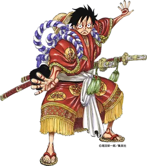 Luffyin Traditional Japanese Attire PNG Image