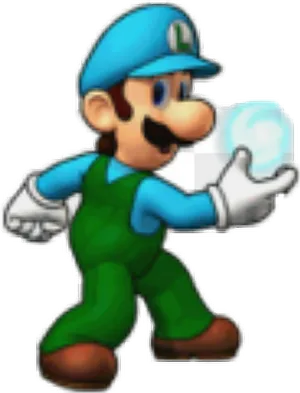 Luigi Holding Fireball PNG Image