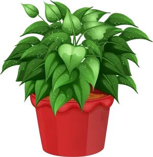 Lush Green Plantin Red Pot PNG Image