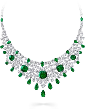 Luxurious Emerald Diamond Necklace PNG Image