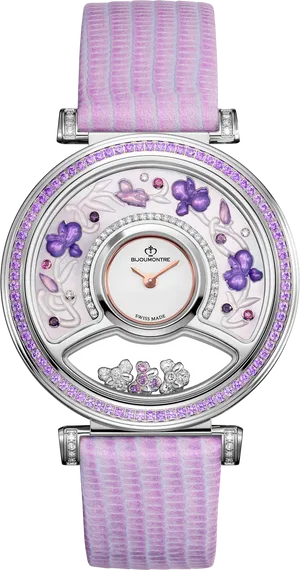 Luxury Purple Floral Wristwatch Bijoumontre PNG Image