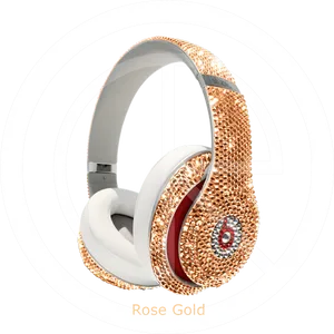 Luxury Rose Gold Encrusted Headphones PNG Image