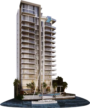 Luxury Waterfront Condominium Night View PNG Image