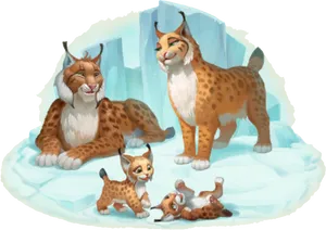 Lynx Family Illustration PNG Image