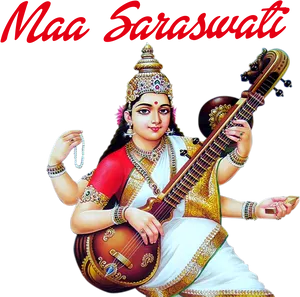 Maa Saraswati Playing Veena PNG Image