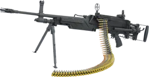 Machine Gunwith Ammunition Belt PNG Image