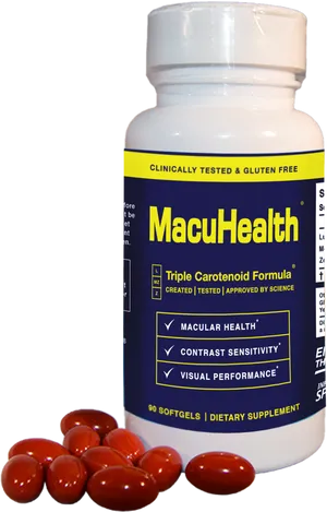 Macu Health Dietary Supplement Bottleand Capsules PNG Image