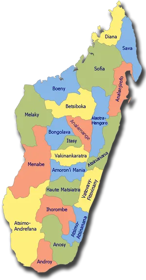 Madagascar Regions Map PNG Image