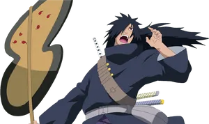 Madara Uchiha Battle Stance PNG Image