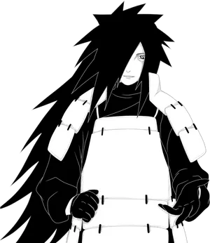 Madara Uchiha Monochrome Artwork PNG Image