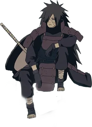 Madara_ Uchiha_ Sitting_with_ Weapon_ Anime_ Character PNG Image