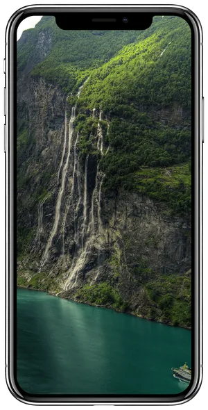 Majestic Cliffside Waterfall Scenery.jpg PNG Image