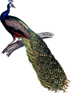 Majestic Peacockon Branch PNG Image