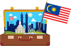 Malaysia Travel Concept Suitcase PNG Image