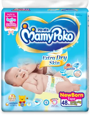 Mamy Poko Extra Dry Skin Newborn Diapers Packaging PNG Image