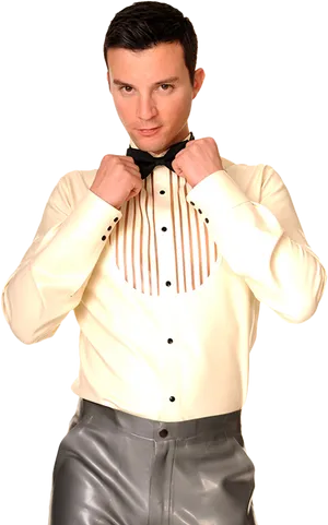 Man Adjusting Bow Tie Fashion PNG Image