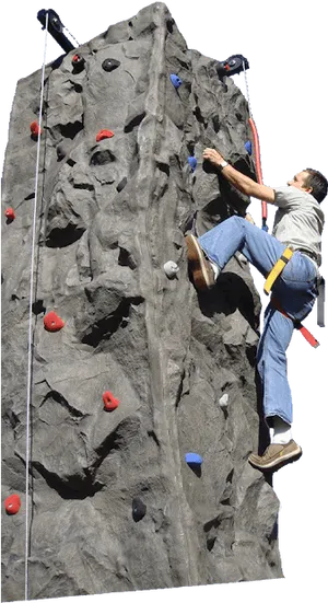 Man Climbing Artificial Wall PNG Image