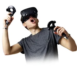 Man Experiencing V R Technology PNG Image