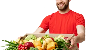 Man Holding Fresh Vegetables Box PNG Image