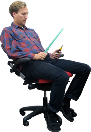 Man Holding Glowstickand Multitool PNG Image