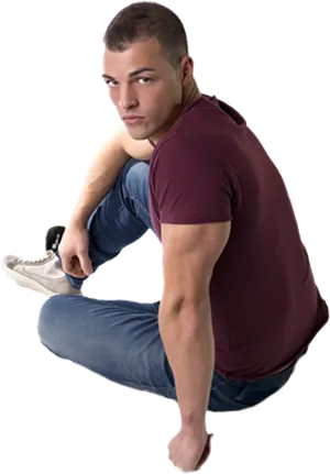 Man Kneeling Casual Pose PNG Image