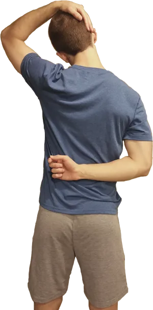 Man Performing Tricep Stretch PNG Image