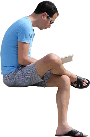 Man Reading Book While Sitting PNG Image