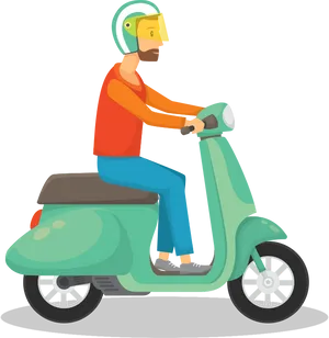 Man Riding Green Scooter PNG Image